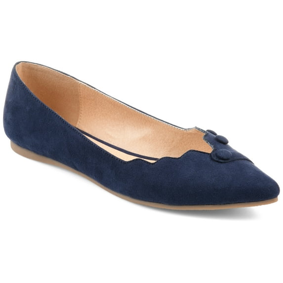 Womens Faux Suede Button Scalloped Flats