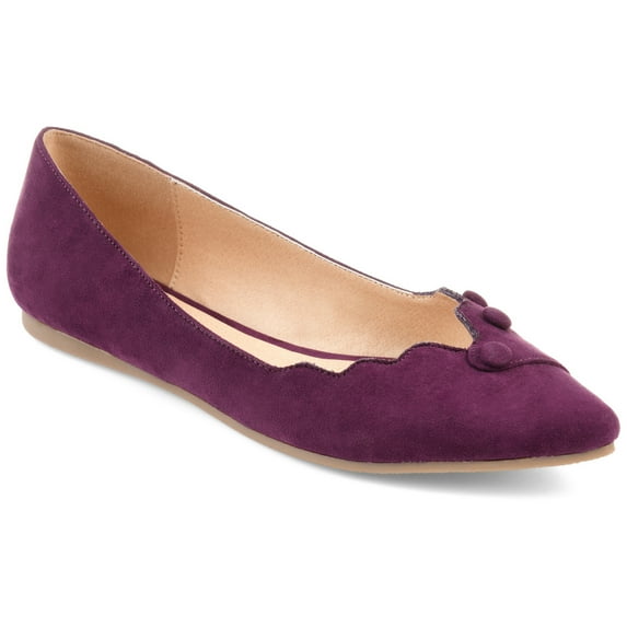 Womens Faux Suede Button Scalloped Flats