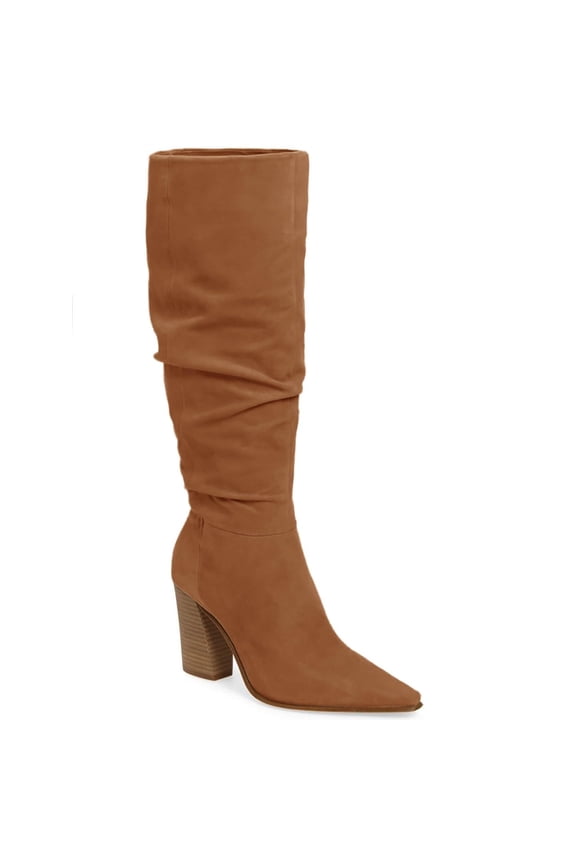 Womens Faux Suede Knee High Boots Pointed Toe High Chunky Heel Side Zipper Party Dress Booties