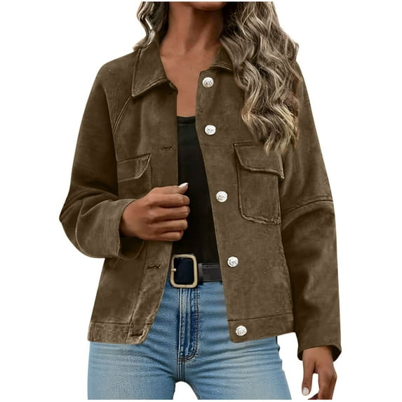 Womens Faux Suede Leather Jackets Casual Loose Cropped Coats Long Sleeve Vintage Button Down Shackets with Pockets Fall Winter Outerwear