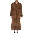 thumbnail image 1 of Womens Faux Suede Long Trench Coat Long Sleeve Lapel Double Breasted Pockets Jacket Coat with Belt, 1 of 6
