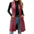 thumbnail image 1 of Womens Faux Suede Long Vest Notch Lapel Double Breasted Sleeveless Blazer Jacket Fall Lightweight Trench Coat with Pockets, 1 of 6
