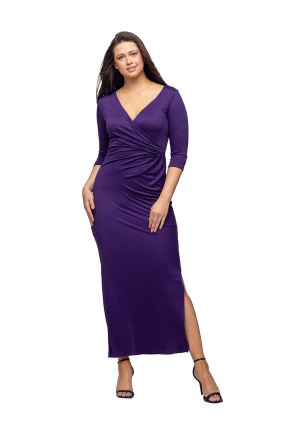 Womens Faux Wrap Side Slit Maxi Dress
