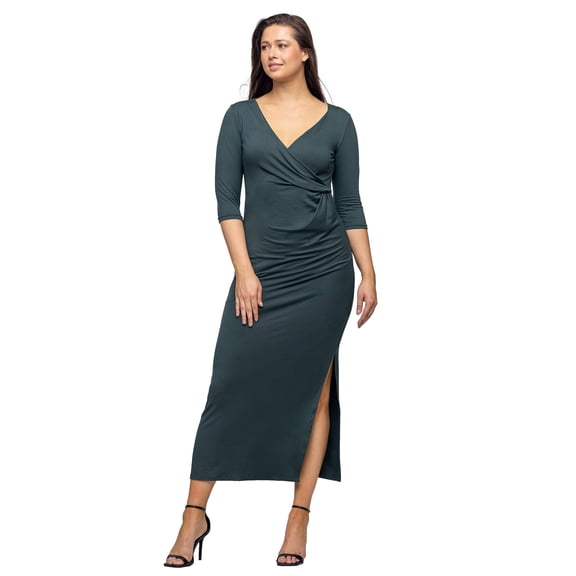 Womens Faux Wrap Side Slit Maxi Dress