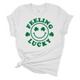 thumbnail image 1 of Womens Feelin Lucky Smile Shamrock St. Patricks Day Unisex Fit Short Sleeve T-shirt Graphic Tee-White-xxl, 1 of 4