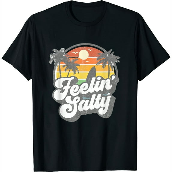 Womens Feeling Salty Island Vacation Surfing Palm Retro Beach Gift T-Shirt Black 2X-Large