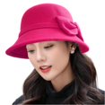 thumbnail image 1 of Womens Felt Cloche Hats with Bow Vintage Bowler Lady Bucket Versatile British Basin Hat for Church Wedding Hot Pink One Size, 1 of 3
