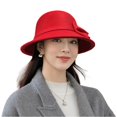 thumbnail image 1 of Womens Felt Cloche Hats with Bow Vintage Bowler Lady Bucket Versatile British Basin Hat for Church Wedding Red One Size, 1 of 3