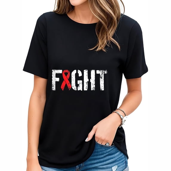 Womens Fight AIDS & HIV - Military Style Red Awareness Ribbon T Shirt Black