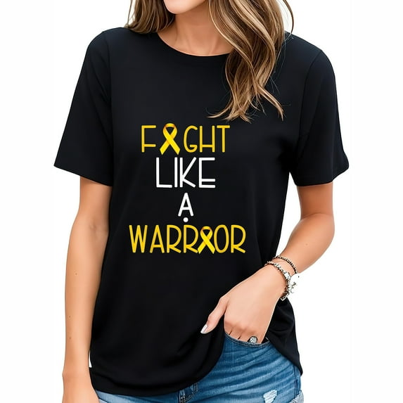 Womens Fight Like a Warrior Childhood Cancer Shirt Awareness Tee Black