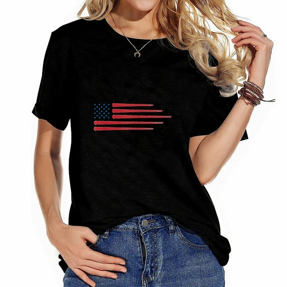 Womens Fighter Plane Patriotic USA Flag T-Shirt For Patriots
