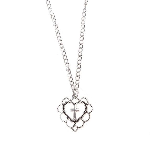 Crucifix Necklace Love Heart Pendant Necklace with Dainty Chain Jewelry Christmas for Women Girlfriend Valentine G