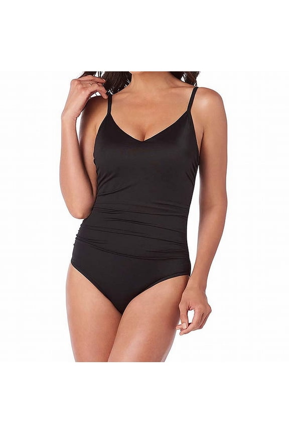 Magicsuit Women's Swimwear Solid Mikki V-Neck One Piece Swimsuit, Black, 8