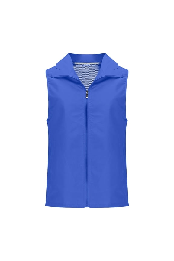 Womens Fishing Vest Zip Up Sleeveless Jacket Utility Anorak Outwear Breathable Lapel Neck Travel Hiking Vest Blue Xxxl