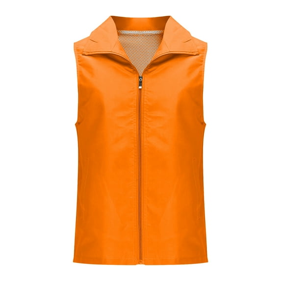 Womens Fishing Vest Zip Up Sleeveless Jacket Utility Anorak Outwear Breathable Lapel Neck Travel Hiking Vest Orange Xxxl