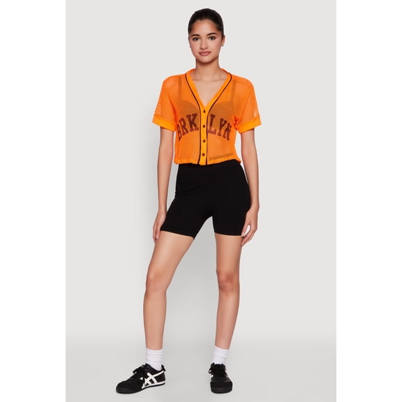 Womens Fishnet Brklyn Graphic Cropped Baseball Tee