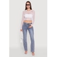 thumbnail image 1 of Womens Fishnet Long Sleeve Solid Crop Top, 1 of 5