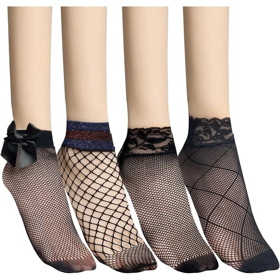 Womens Fishnet Socks Ankle Mesh Lace Socks Ultra Thin Crew Fancy Dress Sock Elastic Ankle Transparent Hollow Out Net Socks