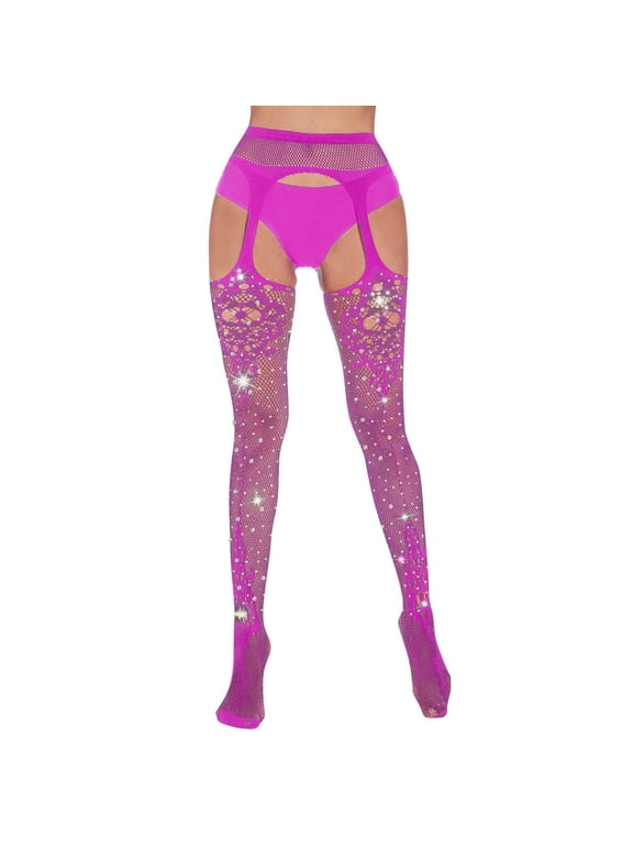 Womens Fishnet Stockings Diamond Suspender Four Hollowed Out Long Panties Silk On Sides Women's High Waist Tights Socks