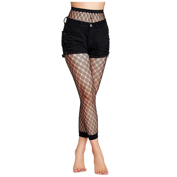 Womens Fishnet Stockings Fashion Nine Point Hollow Bottoming Pants Women's High Waist Tights Socks