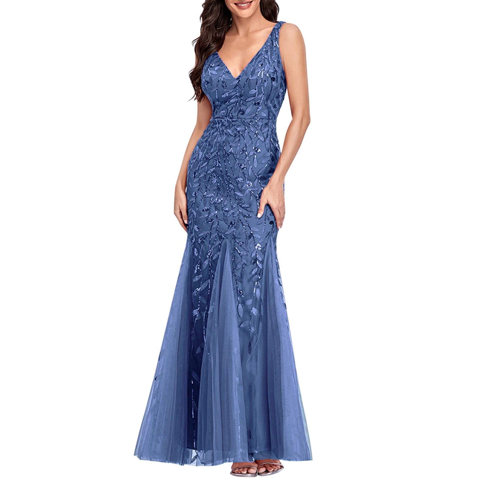 Womens Fishtail Evening Dresses Embroidered Sleeveless V Neck Wedding Bridesmaid Evening Long Dresses Petite Walmart