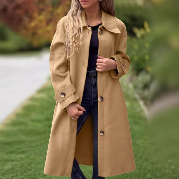 Womens Fit Mid Long Button Coat Lapel Jacket Overcoat Outwear Trench Windbreaker Gable Pass Jacket Thick Winter Jackets Women Winter Wool Blend Winter Jackets Women Womens Wool Coats plus Long Coat