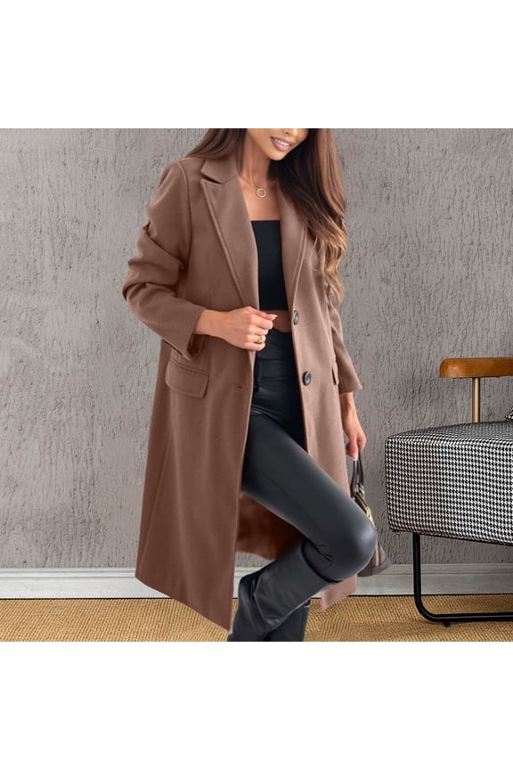 Womens Fit Mid Long Button Coat Lapel Jacket Overcoat Outwear Trench Windbreaker Old Fashioned Trench Coat Womens Winter Winter Jackets Women Wool Coat Slim Thin Wool Jacket Women Wool Winter Jackets