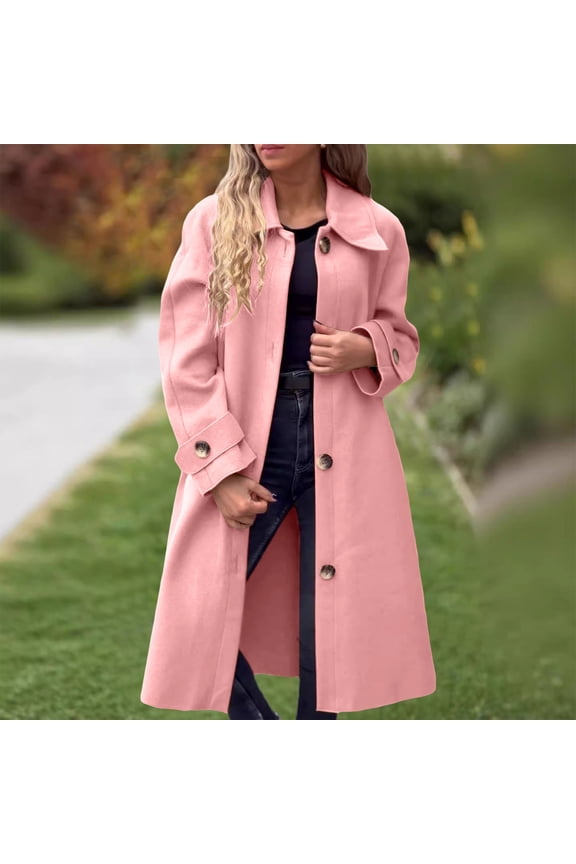 Womens Fit Mid Long Button Coat Lapel Jacket Overcoat Outwear Trench Windbreaker Silk Coats for Women Womens Coats Wool Blend Belted Long Wool Coat Blend Winter Jackets Women Thick Wool Coat Women