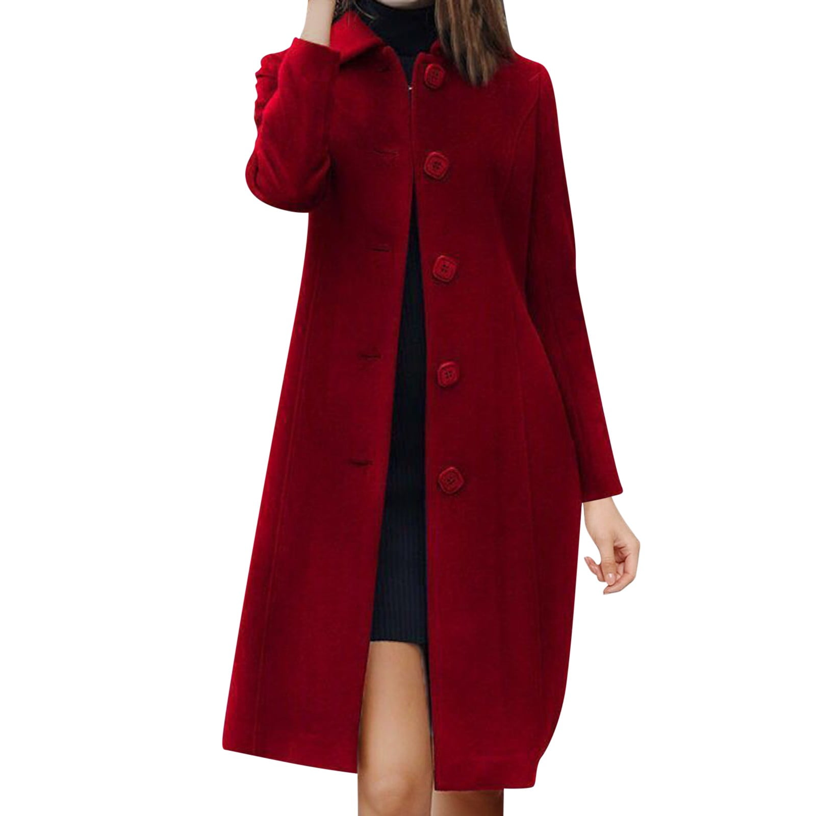 Womens Fit Mid Long Single Coat Lapel Jacket Overcoat Outwear Trench  Windbreaker Mens Funky Wool Winter Jackets Red M