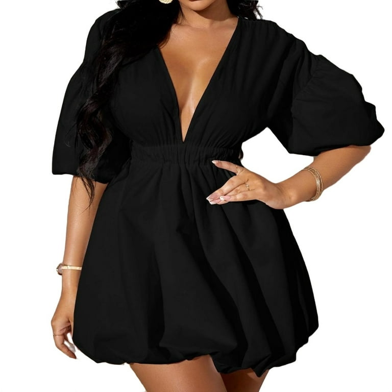 Deep v fit and flare dress hot sale