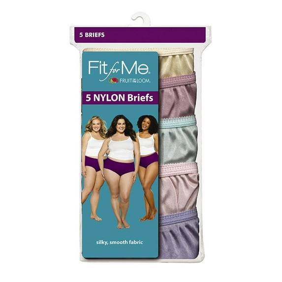 Womens Fit for Me 5 Pack Nylon Briefs (Random Assortment, 10)