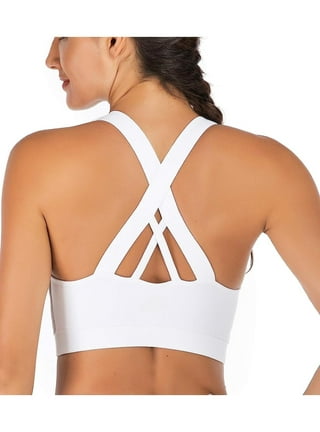 YOGAPRO Women's Sports Bra, Crisscross Back Padded Strappy Sports Bra Medium  Support Yoga Bra with Removable Cups White at  Women's Clothing store