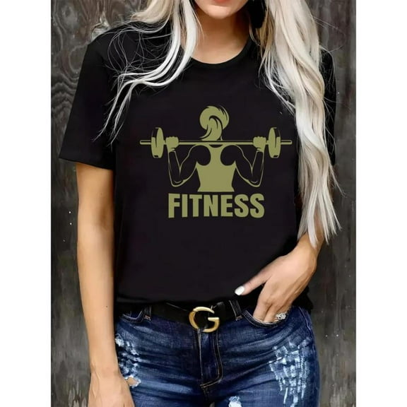 Womens Fitness Weightlifting Graphic Athletic Tee T Shirt Tops Comfortable Short Sleeve Round Neck Black S-5XL