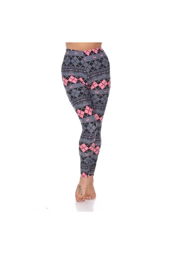 Womens Fits Most Argyle Print Leggings, Grey & Pink - One Size
