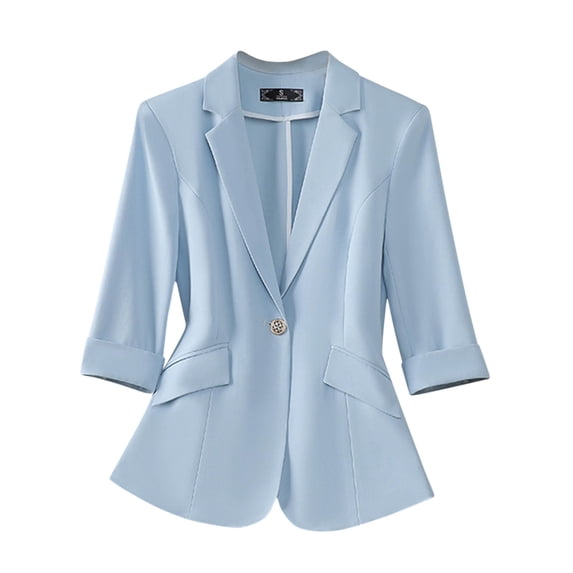 Womens Fitted Blazer Suit Jackets with Pockets 3/4 Sleeve Notch Laple Collar One Button Business Casual Outfits (3XL, Blue-A)