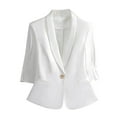 thumbnail image 1 of Womens Fitted Blazer Suit Jackets with Pockets 3/4 Sleeve Notch Laple Collar One Button Business Casual Outfits (XL, White-B), 1 of 4