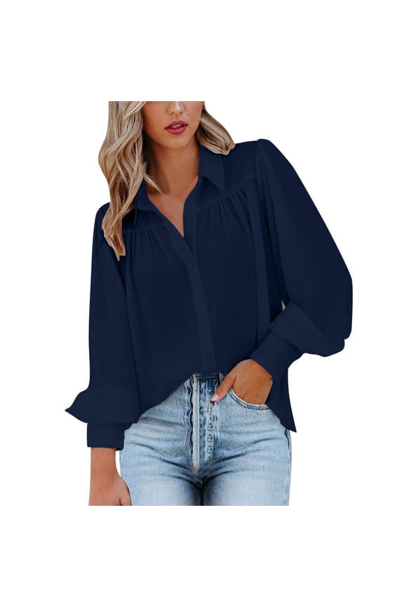 Womens Fitted Blouse Cute Button down Shirts for Women Womens Formal Shirt Top Casual Long Sleeve Loose Button Shirt Half Undershirt Long Sleeve Long Tail Shirts for Women