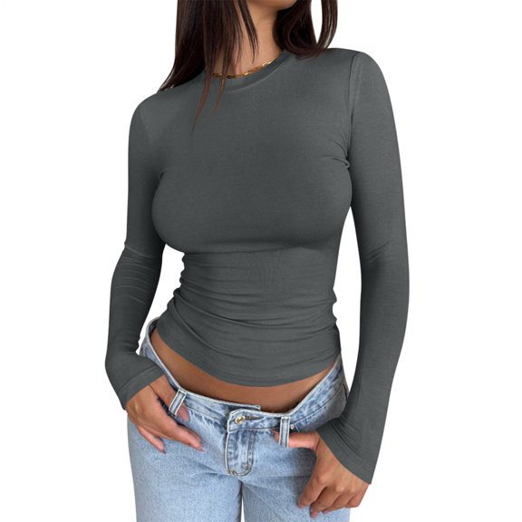 Womens Fitted Long Sleeve Shirts Crewneck Slim Fitted Long Sleeve T Shirts Stretchy Going Out Top Basic Tunic Daily Wear