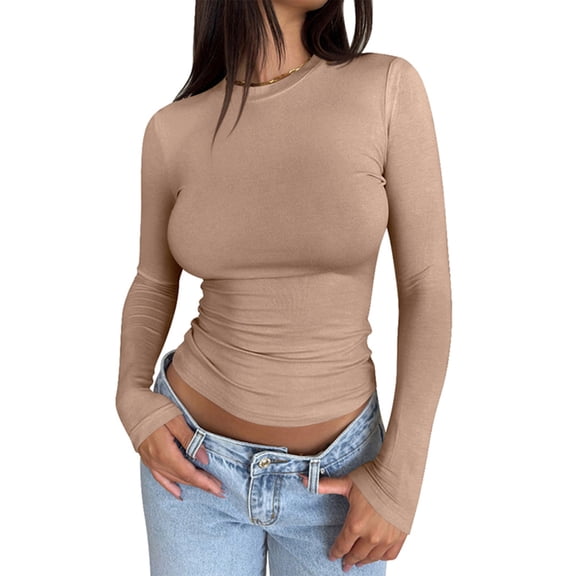 Womens Fitted Long Sleeve Shirts Crewneck Slim Fitted Long Sleeve T Shirts Stretchy Going Out Top Basic Tunic Daily Wear