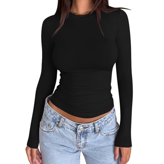 Womens Fitted Long Sleeve Shirts Crewneck Slim Fitted Long Sleeve T Shirts Stretchy Going Out Top Basic Tunic Daily Wear