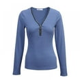 thumbnail image 1 of Womens Fitted Zip Up Deep V Neck Long Sleeve Tops Casual T Shirts Blouse, 1 of 7