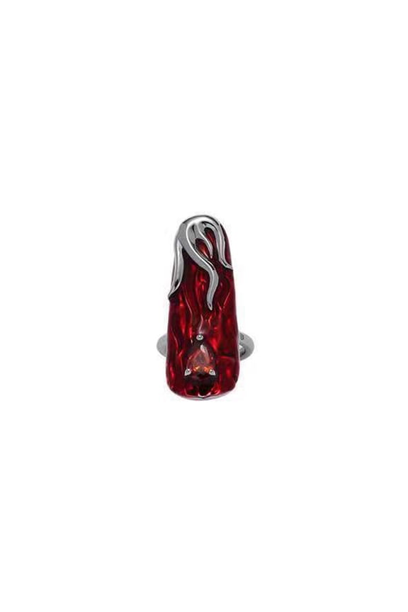 Womens Flame Red Liquid Metal Ring Unique Alloy Fashion Jewelry Modern Abstract Statement Accessory For Modern