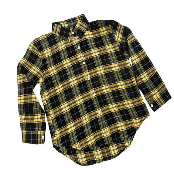 Womens Flannel Cropped Shirts Button Down Long Sleeve Plaid Loose Fit Shirt