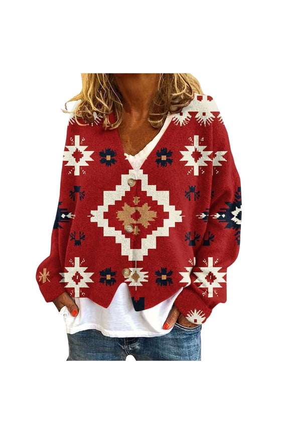 Womens Flannel Fleece Cardigans Button Down Long Sleeve Fall Sweater Drop Shoulder Slouchy Loose Casual Tops Red, XL