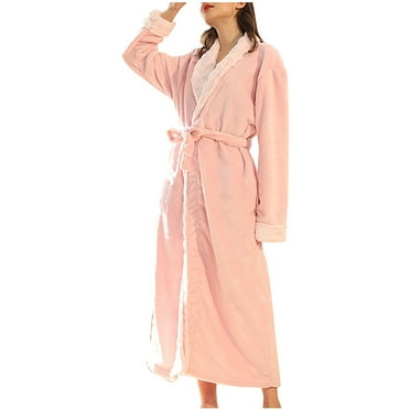 Womens Flannel Fleece Plush Bathrobe Soft Warm Long Robe Sleepwear Fuzzy Pajamas Shawl Collar Nightgown With Belt Pocket