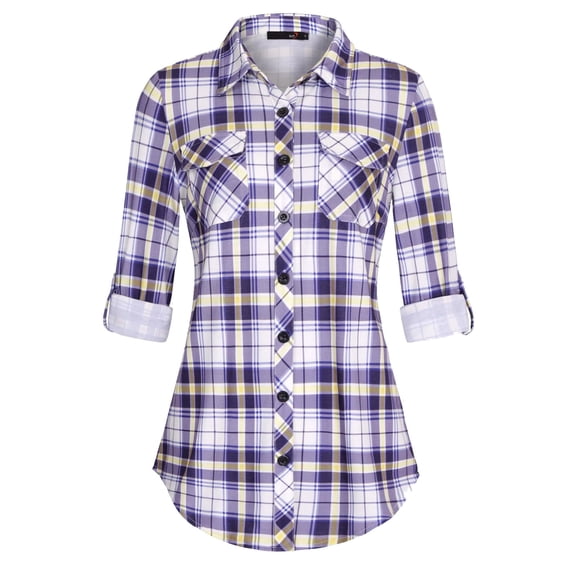 Womens Flannel Jacket Button Down Collared Tunic Shirts Long Sleeve Loose Fit Casual Fall Winter Warm Womens Plaid Tops