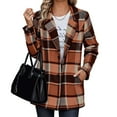 thumbnail image 1 of Womens Flannel Jacket Long Plaid Shacket Casual Button Tartan Trench Coat Long Sleeve Shirts with Pockets New Lightweight Jacket Women Athletic Orange S, 1 of 7