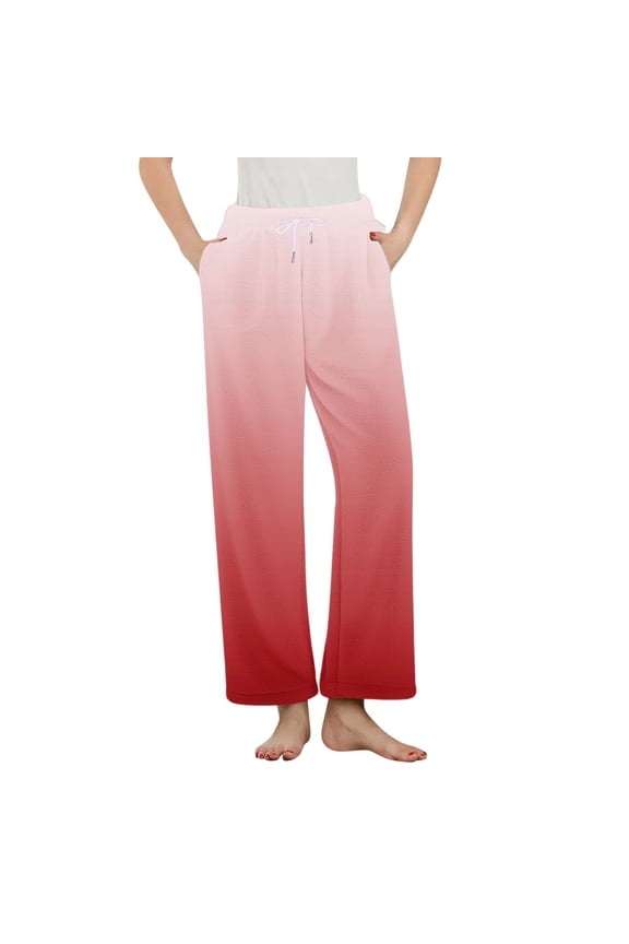 Womens Flannel Pajama Lounge Pants Ombre Plush Warm Wide Leg Trousers Drawstring Sweatpants with Pockets