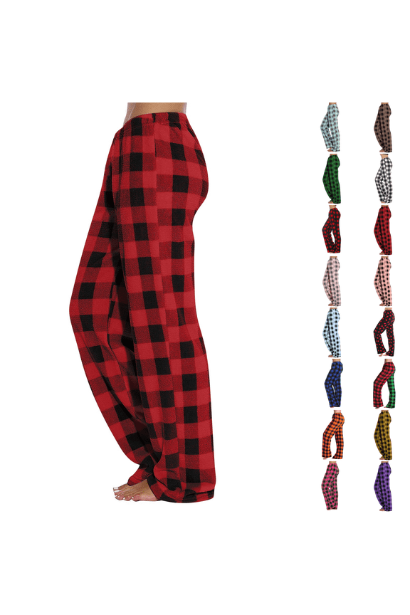 Womens Flannel Pajama Pant with Drawstring Fall 2026 Warm Buffalo Plaid Pajama Pant Winter Soft Fleece Pjs Bottom Vermilion L