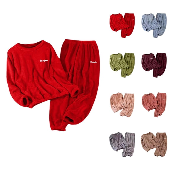 Womens Flannel Pajamas 2026 Winter Soft Warm Crewneck Pj Set Comfort Loungewear